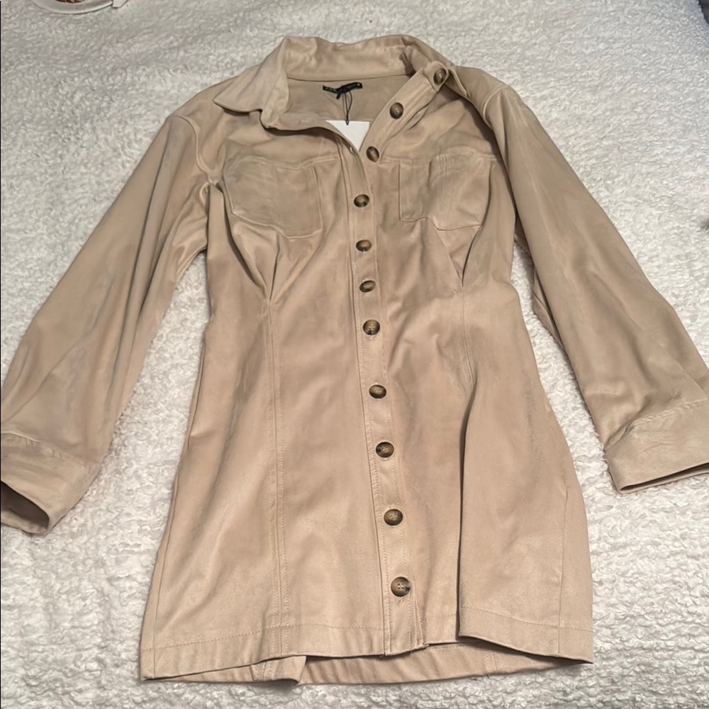 NWT Zara faux suede tan button down dress - medium